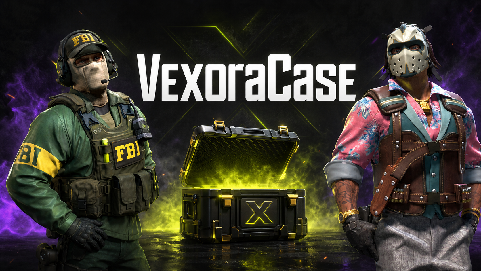 VexoraCase — Operator FBI SWAT и Sir Bloody Miami Darryl рядом с кейсом